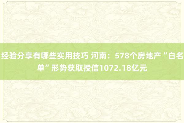 经验分享有哪些实用技巧 河南：578个房地产“白名单”形势获取授信1072.18亿元