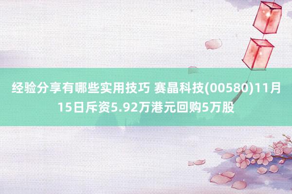 经验分享有哪些实用技巧 赛晶科技(00580)11月15日斥资5.92万港元回购5万股