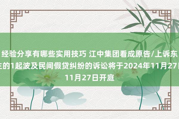 经验分享有哪些实用技巧 江中集团看成原告/上诉东说念主的1起波及民间假贷纠纷的诉讼将于2024年11月27日开庭