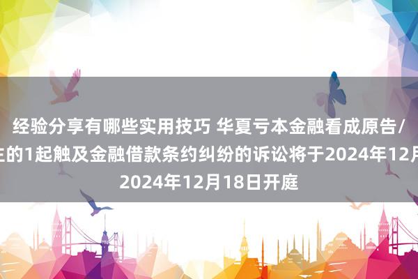 经验分享有哪些实用技巧 华夏亏本金融看成原告/上诉东谈主的1起触及金融借款条约纠纷的诉讼将于2024年12月18日开庭