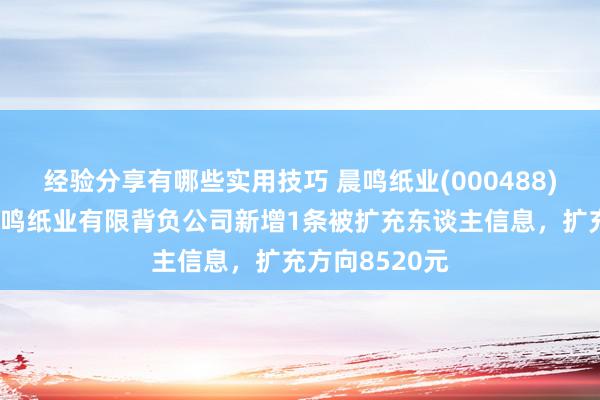 经验分享有哪些实用技巧 晨鸣纸业(000488)参股的江西晨鸣纸业有限背负公司新增1条被扩充东谈主信息，扩充方向8520元