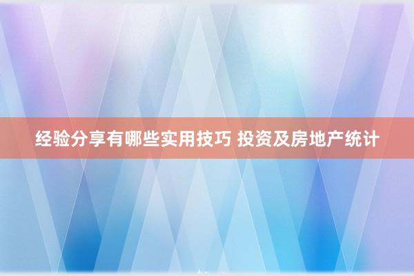 经验分享有哪些实用技巧 投资及房地产统计