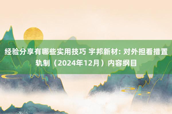 经验分享有哪些实用技巧 宇邦新材: 对外担看措置轨制（2024年12月）内容纲目