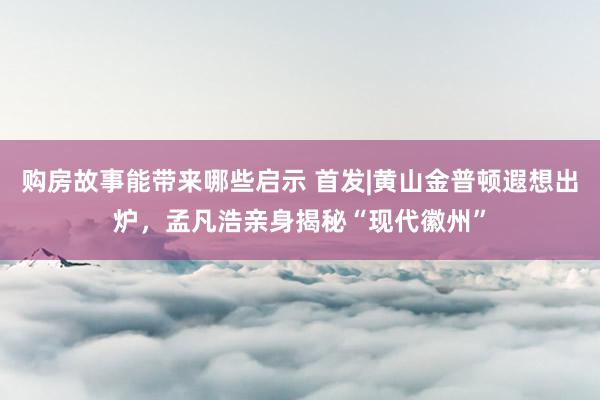 购房故事能带来哪些启示 首发|黄山金普顿遐想出炉，孟凡浩亲身揭秘“现代徽州”