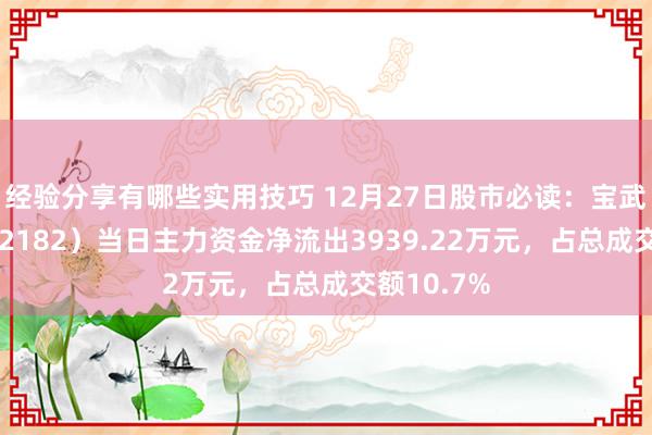 经验分享有哪些实用技巧 12月27日股市必读：宝武镁业（002182）当日主力资金净流出3939.22万元，占总成交额10.7%