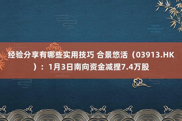 经验分享有哪些实用技巧 合景悠活（03913.HK）：1月3日南向资金减捏7.4万股