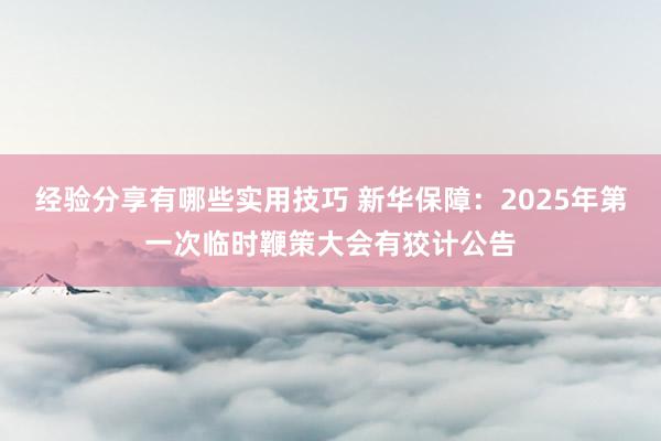 经验分享有哪些实用技巧 新华保障：2025年第一次临时鞭策大会有狡计公告