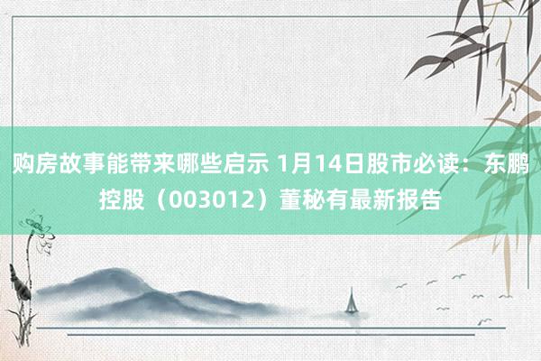 购房故事能带来哪些启示 1月14日股市必读：东鹏控股（003012）董秘有最新报告