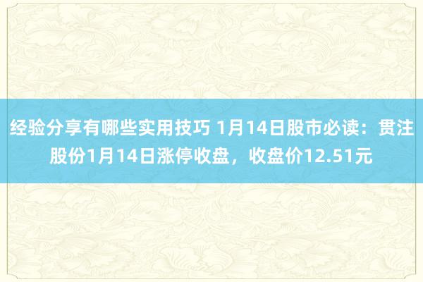 经验分享有哪些实用技巧 1月14日股市必读：贯注股份1月14日涨停收盘，收盘价12.51元