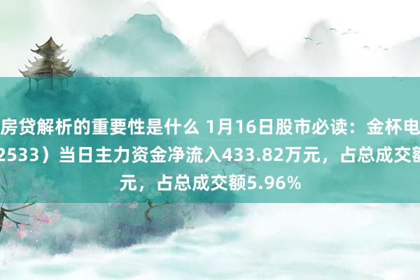 房贷解析的重要性是什么 1月16日股市必读：金杯电工（002533）当日主力资金净流入433.82万元，占总成交额5.96%