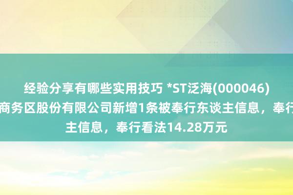 经验分享有哪些实用技巧 *ST泛海(000046)控股的武汉中央商务区股份有限公司新增1条被奉行东谈主信息，奉行看法14.28万元