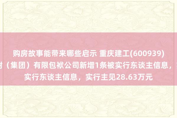 购房故事能带来哪些启示 重庆建工(600939)控股的重庆交通建树（集团）有限包袱公司新增1条被实行东谈主信息，实行主见28.63万元