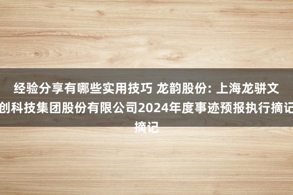 经验分享有哪些实用技巧 龙韵股份: 上海龙骈文创科技集团股份有限公司2024年度事迹预报执行摘记