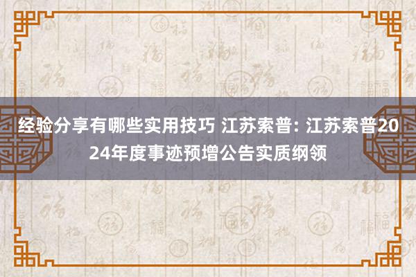 经验分享有哪些实用技巧 江苏索普: 江苏索普2024年度事迹预增公告实质纲领