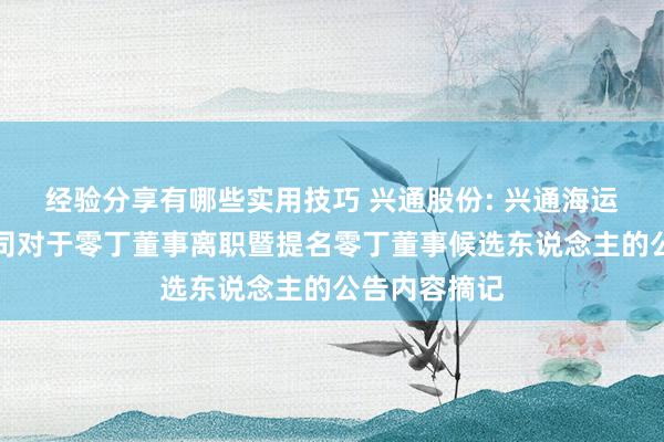 经验分享有哪些实用技巧 兴通股份: 兴通海运股份有限公司对于零丁董事离职暨提名零丁董事候选东说念主的公告内容摘记