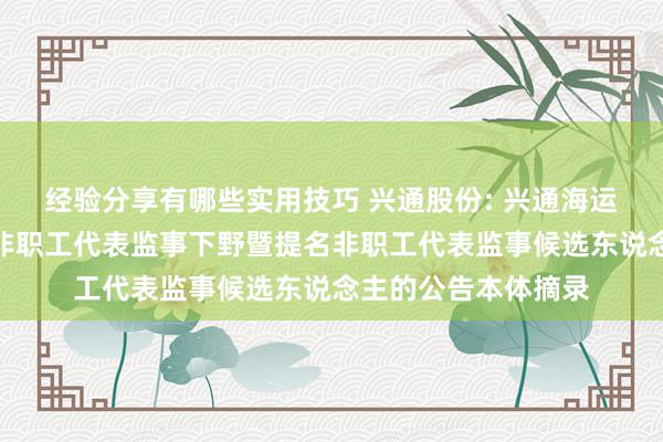 经验分享有哪些实用技巧 兴通股份: 兴通海运股份有限公司对于非职工代表监事下野暨提名非职工代表监事候选东说念主的公告本体摘录