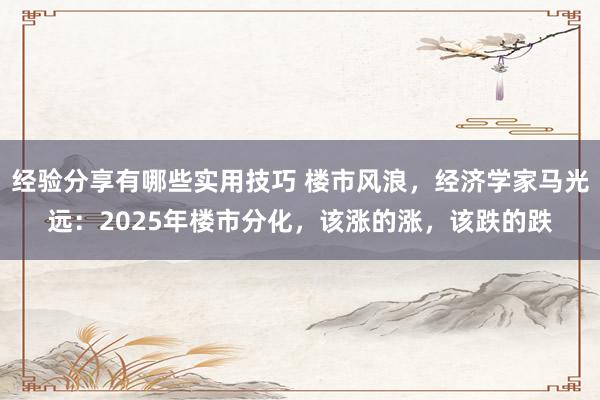 经验分享有哪些实用技巧 楼市风浪，经济学家马光远：2025年楼市分化，该涨的涨，该跌的跌