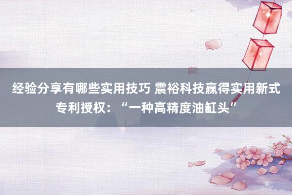 经验分享有哪些实用技巧 震裕科技赢得实用新式专利授权：“一种高精度油缸头”