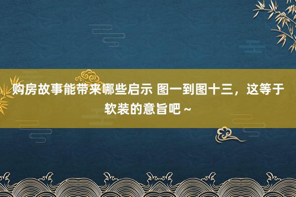 购房故事能带来哪些启示 图一到图十三，这等于软装的意旨吧～