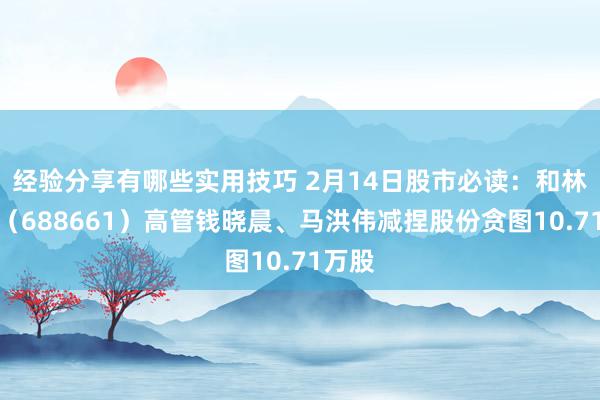 经验分享有哪些实用技巧 2月14日股市必读：和林微纳（688661）高管钱晓晨、马洪伟减捏股份贪图10.71万股