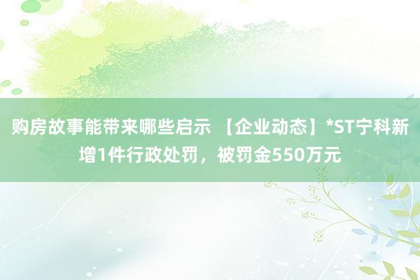 购房故事能带来哪些启示 【企业动态】*ST宁科新增1件行政处罚，被罚金550万元