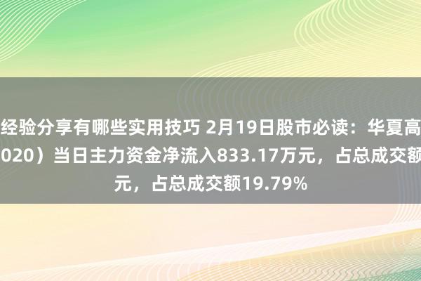 经验分享有哪些实用技巧 2月19日股市必读：华夏高速（600020）当日主力资金净流入833.17万元，占总成交额19.79%