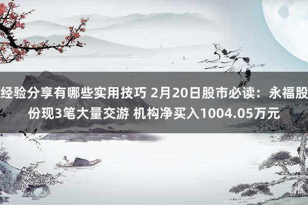 经验分享有哪些实用技巧 2月20日股市必读：永福股份现3笔大量交游 机构净买入1004.05万元