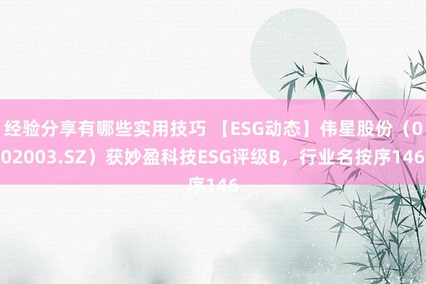 经验分享有哪些实用技巧 【ESG动态】伟星股份（002003.SZ）获妙盈科技ESG评级B，行业名按序146