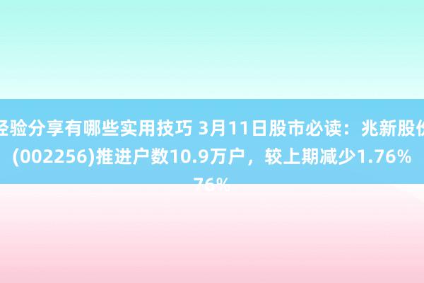 经验分享有哪些实用技巧 3月11日股市必读：兆新股份(002256)推进户数10.9万户，较上期减少1.76%