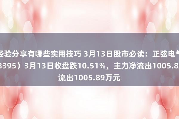 经验分享有哪些实用技巧 3月13日股市必读：正弦电气（688395）3月13日收盘跌10.51%，主力净流出1005.89万元