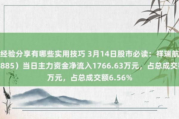 经验分享有哪些实用技巧 3月14日股市必读：祥瑞航空（603885）当日主力资金净流入1766.63万元，占总成交额6.56%