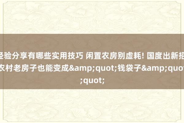 经验分享有哪些实用技巧 闲置农房别虚耗! 国度出新招, 农村老房子也能变成&quot;钱袋子&quot;